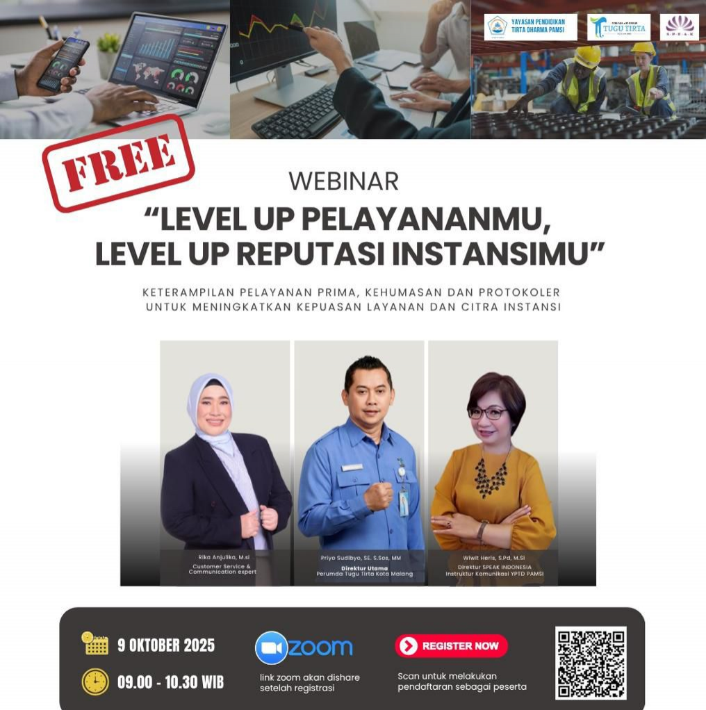 Dirut Tugu Tirta Jadi Narasumber Webinar “Level Up Pelayananmu, Level Up Reputasi Instansimu”