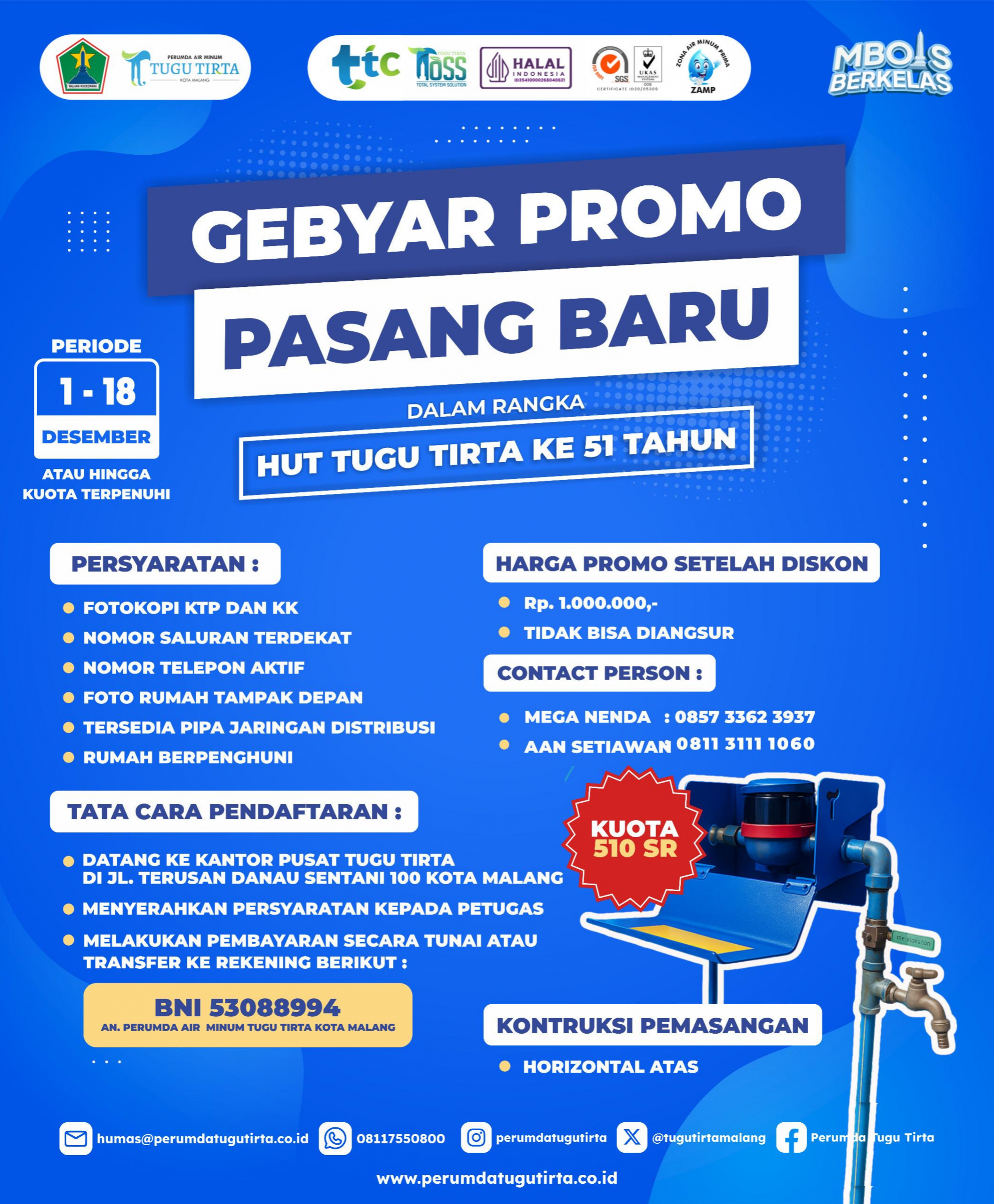 Sambut HUT ke-51, Tugu Tirta Hadirkan Gebyar Promo Pasang Baru Diskon 50 Persen!